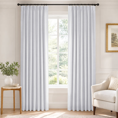 100% Blackout Curtains Polyester Faux Linen Fabric Pinch Pleated Draps With 20 Hooks Blackout Curtains For Bedroom/Living Room ( 2 Panels Set)
