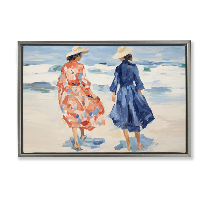 Classy Beach Mesdames, toile brune encadrée par Sissi et Seb, Cadre flottant gris lustré, H 17 po x l 25 po