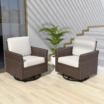 Outdoor Patio Multi-brown Wicker Rattan Spacious Seating Swivel Rocker Chairs with Cushions (Set of 2) by EAGLE PEAK