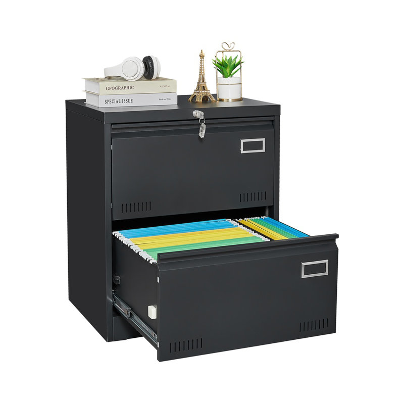 2-drawer Metal Lateral File Cabinet (black) – Locking Design For Home/office, Fits Legal/letter/a4 Sizes, Widened Drawers For Organized Document Storage, Assembly Required