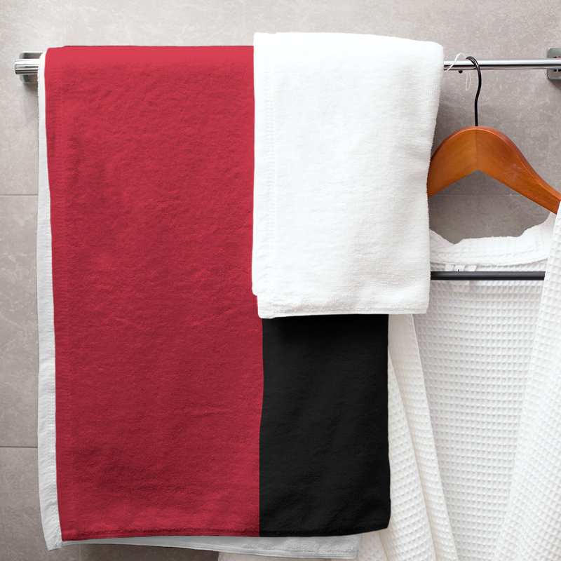 Lightweight Bath Towel, Red/Black/White, Poly/Cotton