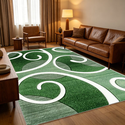 Green Swirl carpet-easy to clean, machine-washable, soft and comfortable; suitable for door mats, kitchens, living rooms, bedrooms, corridors, and laundry areas. Easy to clean, durable carpet for home decoration.