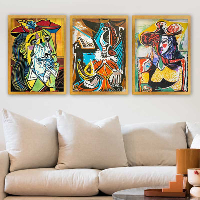 Stunning Decorative Framed Painting Set (3 Pieces), 21.7 x 29.5 Inches Each | 100% Wooden Frame with 0.8 Inch Polystyrene | UV Digital Printing | Perfect for Living Room, Office & Gallery Wall Decor