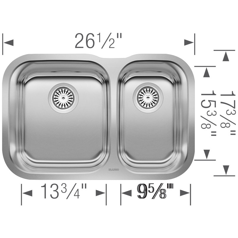 Essential 26.75" L x 17" W Double Bowl Stainless Undermount Kitchen Sink with Basket Strainer