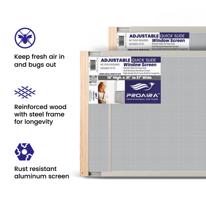Adjustable Steel Window Screen, 10" H x 37" W