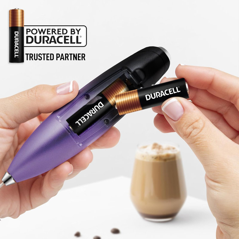 Zulay Kitchen Tornado Whisk Milk Frother With 4 Aa Duracell Batteries - Triple Whisk For More Power, Purple