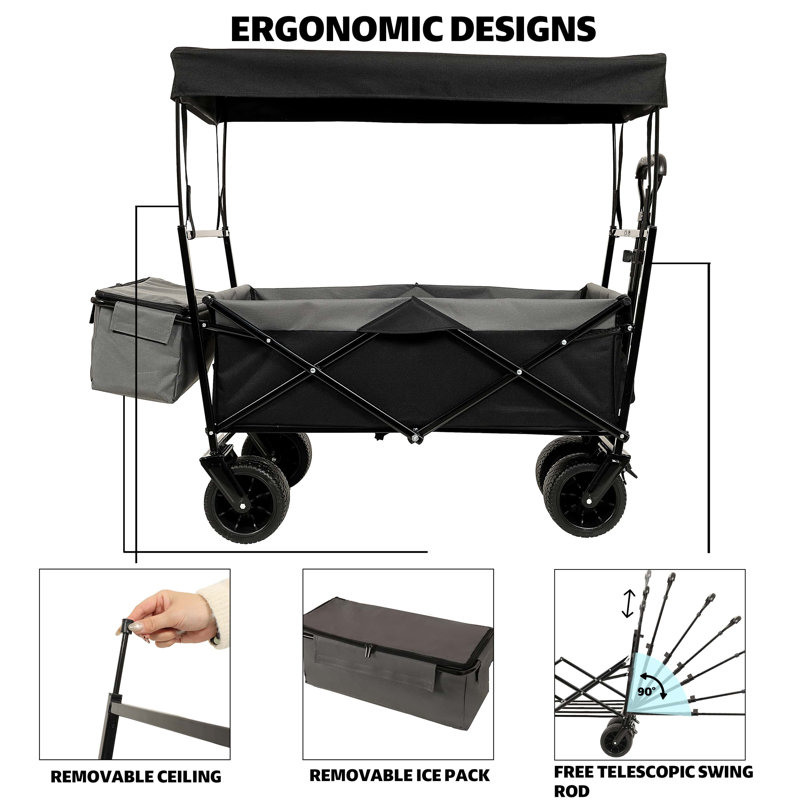 480Lbs Collapsible Wagon with Canopy,Wagon Stroller with 7" All-Terrain Wheels, Lightweight Foldable Wagon, Large Capacity for Camping, Shopping, Sports, and Garden Use, mosquito net