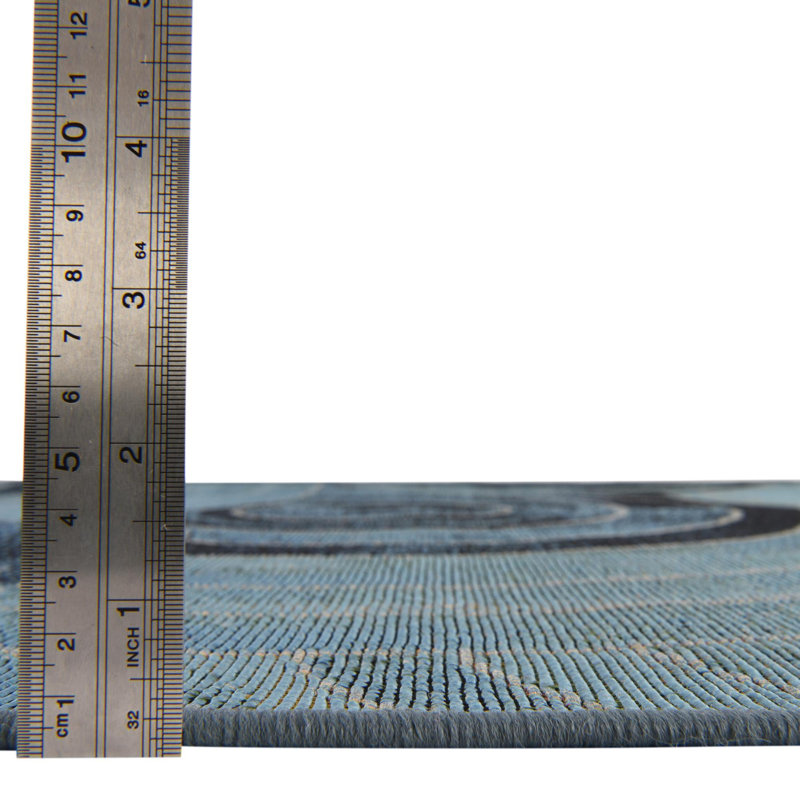 Tapis intérieur / extérieur bleu clair Deweese, Rond 8 pi
