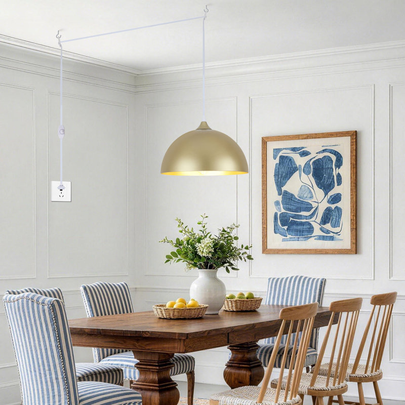 Mehriban 1 - Light 12 inch Metal Dome Pendant with Plug-In Switch for Kitchen Island Dining Room Entryway, Gold