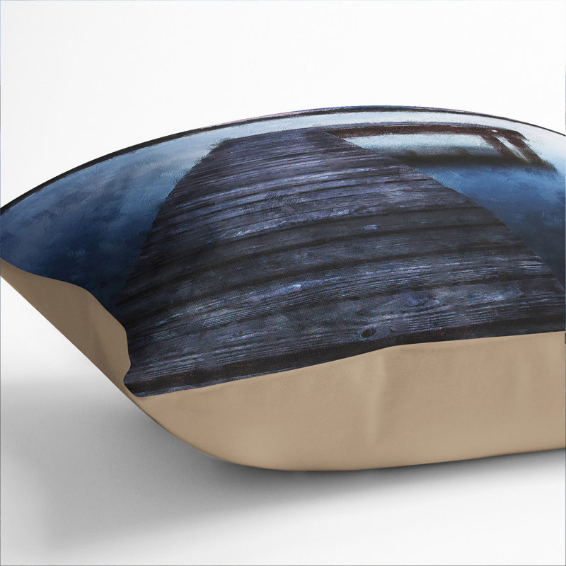 Lake Jetty Painting Scatter Cushion with Filling, 55cm H x 55cm W x 20cm D, Stone