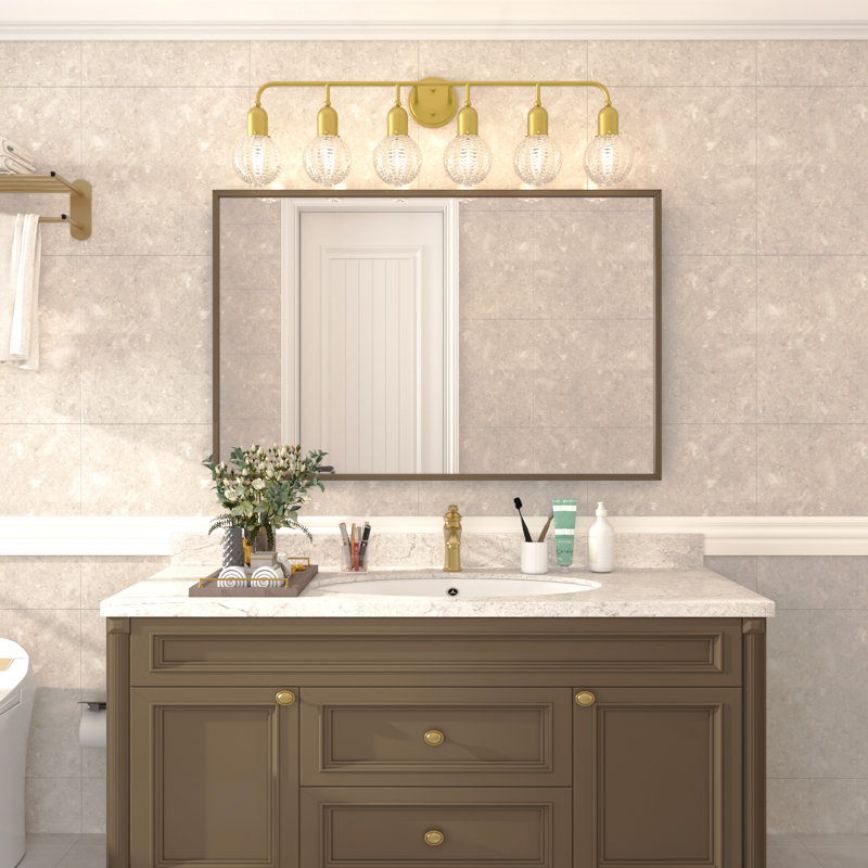 Juno 6 - Light Dimmable Steel Bathroom Vanity Light, Brushed Gold, Clear