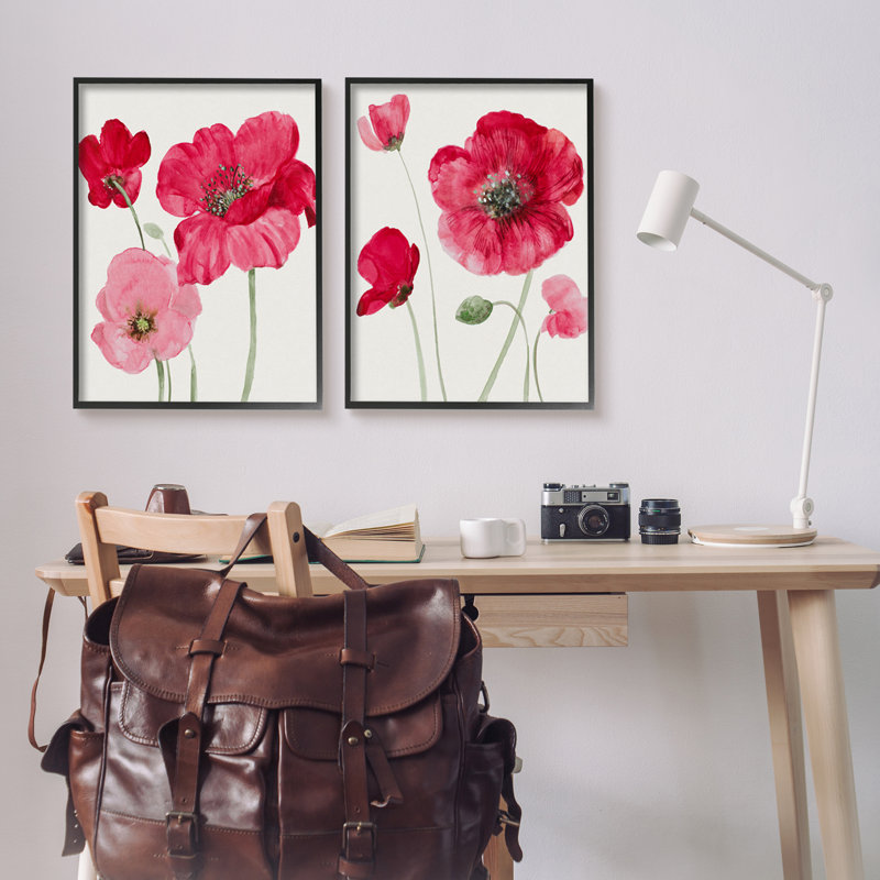 «Bold Red Poppies Romantic Blooms» par Sally Swatland - ensemble de 2 impressions, H 14 po x l 22 po x P 1,5 po