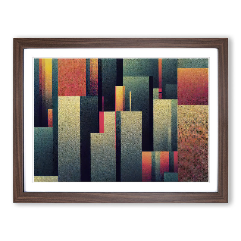 Halftone Vol.5 Abstract 1 Piece Single Picture Frame Painting, 46cm H x 64cm W x 2cm D, Walnut