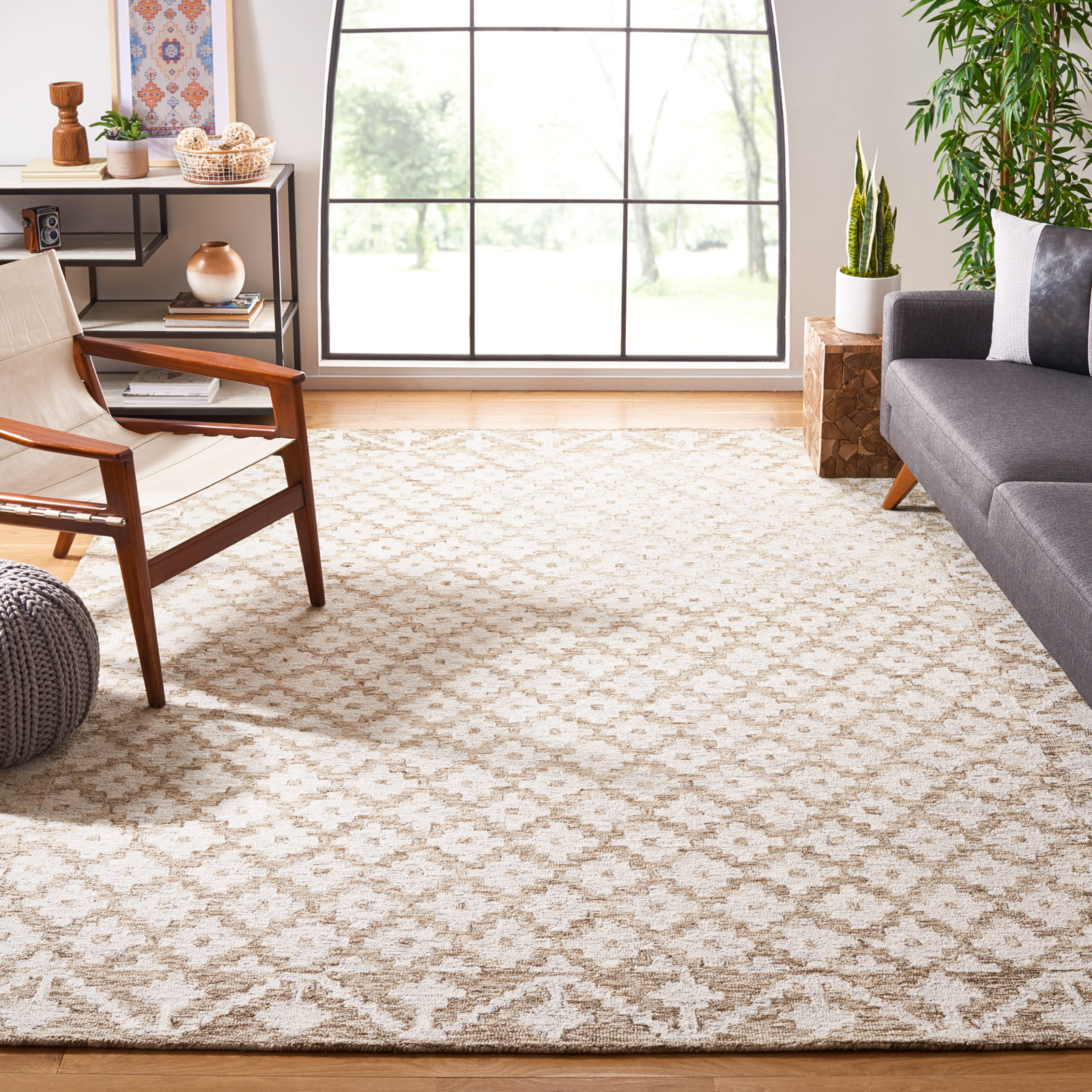 Heath Beige Sage Hand-Woven Geometric Rug, Rectangle 8' x 10'