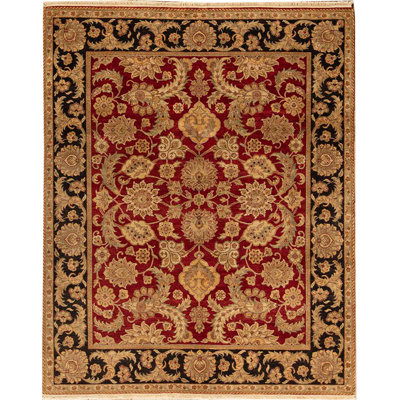 Tapis rouge et noir noué à la main de haute qualité