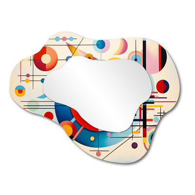 Tyrene Blue and pink Abstract Geometric Vision 1 - Geometric Cloud Wall Mirror, Blue Asymmetrical Decorative Mirror, Printed Metal Art