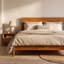 Structure de lit très grand en bois massif avec tête de lit, lit plateforme scandinave d'une capacité de 800 lb, finition caramel, antidérapant et silencieux, aucun sommier tapissier nécessaire-1633583104-1643714056