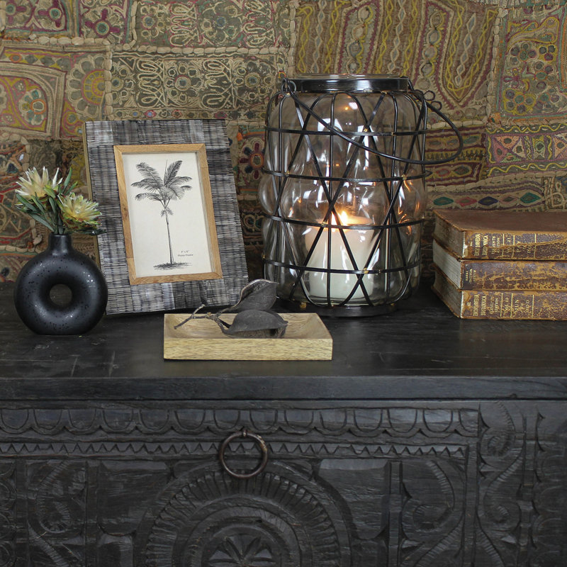 Blown Glass Lantern, 10" H x 7" W x 7" D