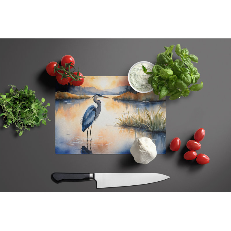 Planche à découper en verre «Blue Heron in the Golden Hour»