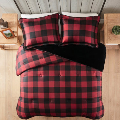 Édredon double / grand en fausse laine à fourrure - Style écossais, confortable et élégant, 2 taies décoratives, imprimé doux lavable à la machine, chaleur supplémentaire, nettoyage facile