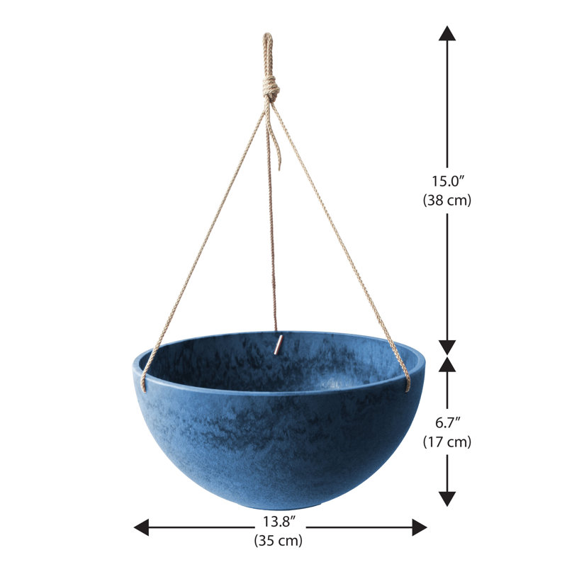 Algreen Acerra Hanging Planter, Set of 2 (Composite with Macramé Hangers, Indoor/Outdoor), Blue