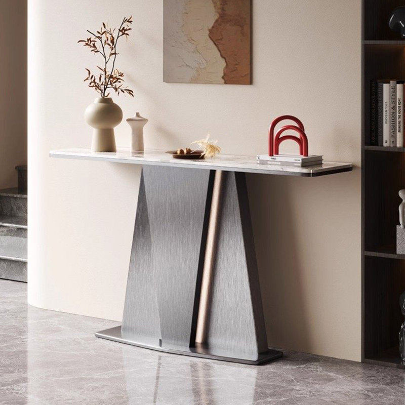 Console légère en métal de style luxueux, 33,4 po H x 54,3 po L x 13,7 po P, Gris