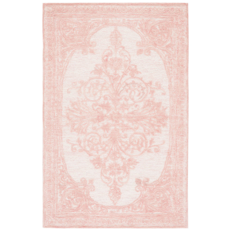 Tapis rose / ivoire touffeté à la main Alexia-Leigh, Rectangle de 5 pi x 8 pi