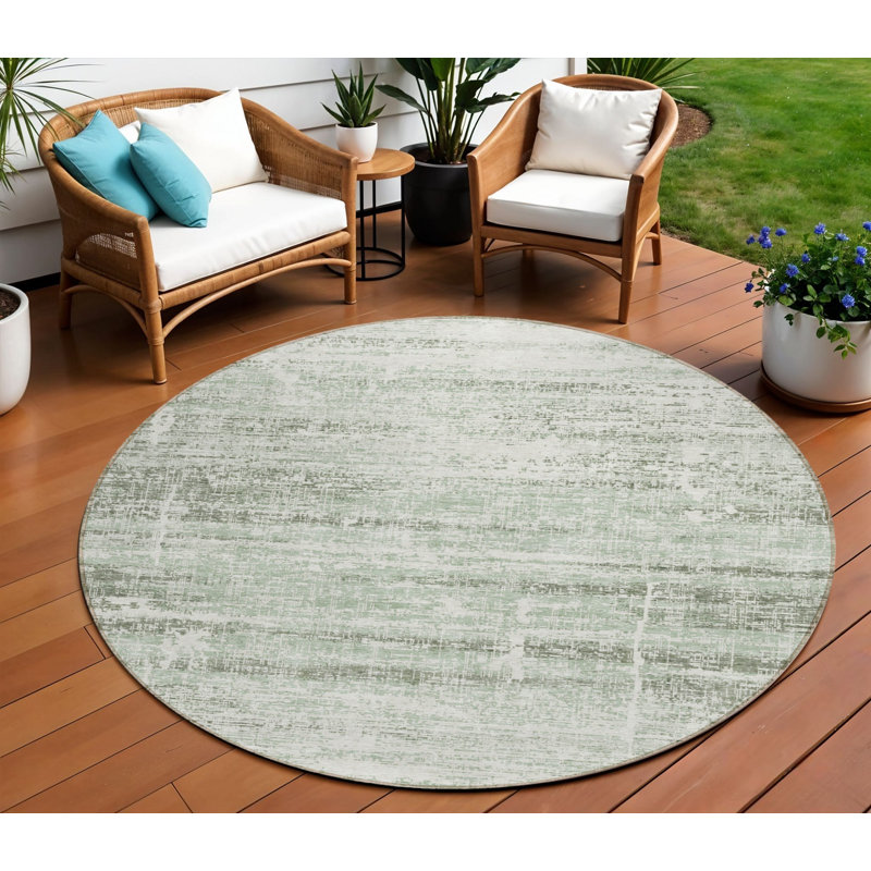 Tapis d'intérieur rond lavable abstrait vert et ivoire 8 'Sage Artichaut