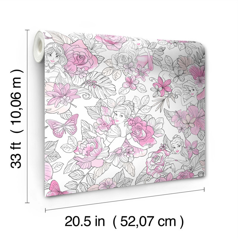 Rouleau de papier peint 33 pi x l 20,5 po disney princess royal, Magenta