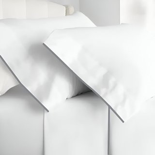 400TC Embroidery Cotton Sateen 4 Piece Sheet Set Fitted Sheet Fits Upto 16" Deep Pocket, Light Gray Border, Queen Sheet Set