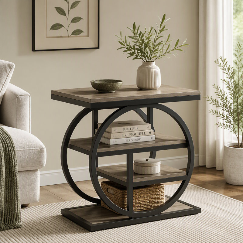 Table d'appoint industrielle à quatre niveaux avec structure en métal robuste et tablettes spacieuses pour l'organisation à la maison