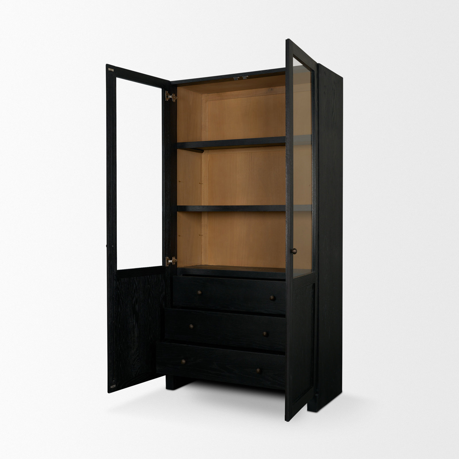 Mango Glass Accent Cabinet, Black/Light Brown