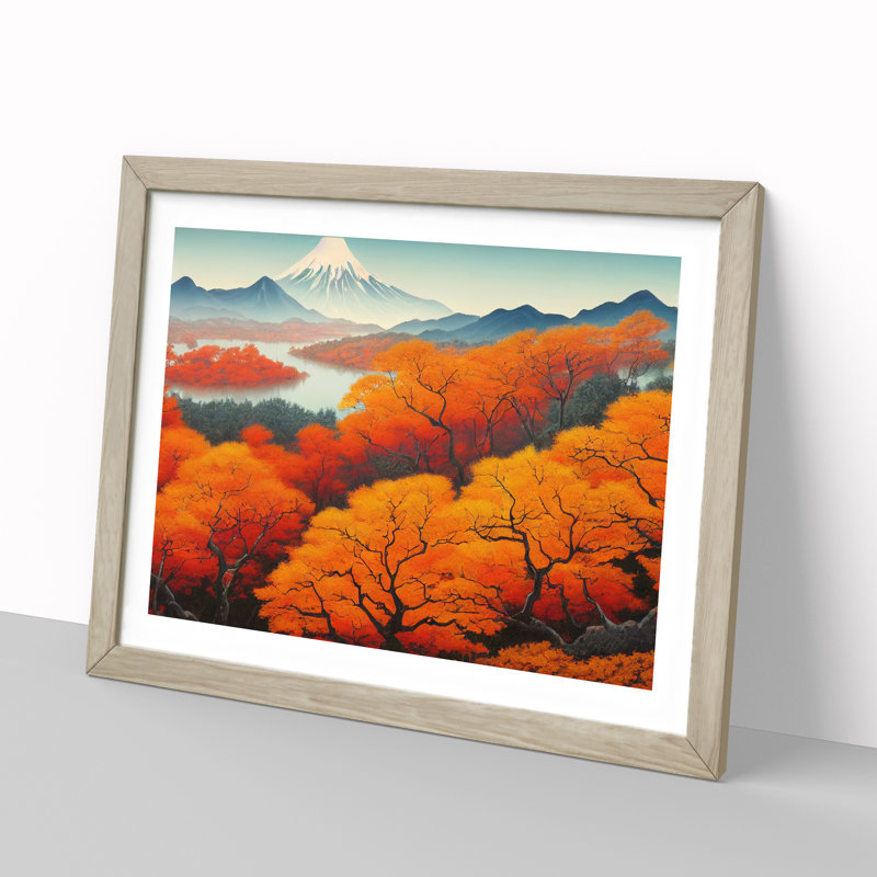 Autumn Japanese Mountain - Single Picture Frame Print, 34cm H x 46cm W x 2cm D, Oak Framed