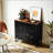 Modern Style Cabinet With Slatted Grille Striped Door, High-Quality MDF And Metal Legs For Durable Storage