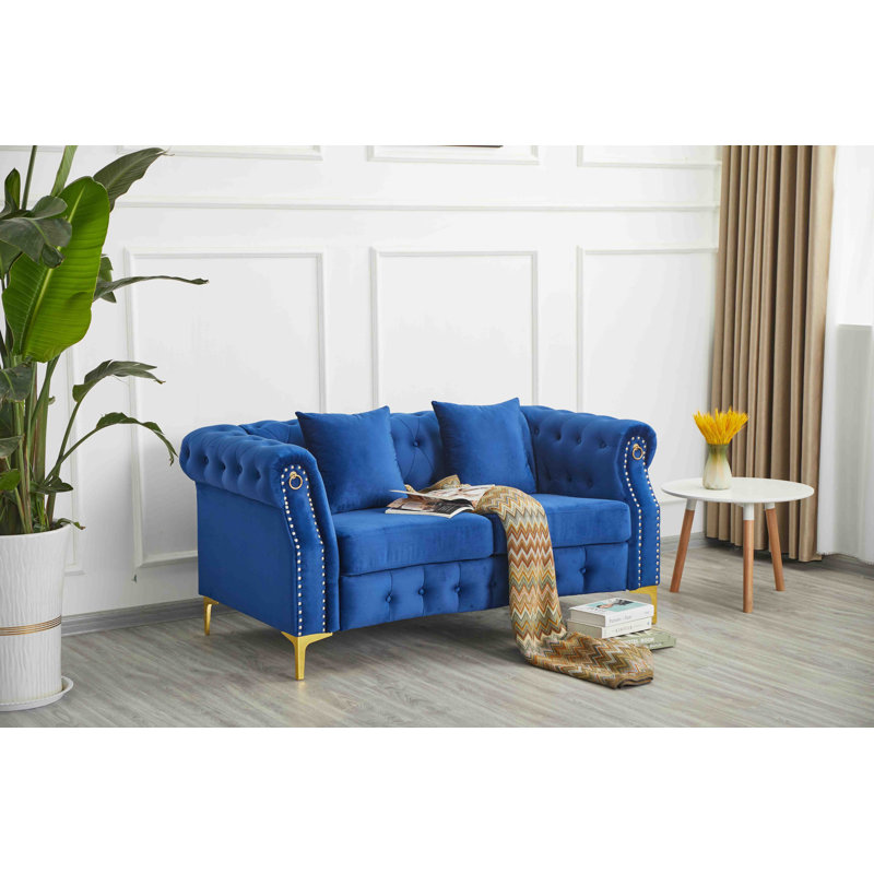 Causeuse rembourrée avec pieds en métal, Bleu