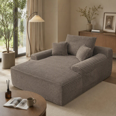 NOUVEAU Chaise longue convertible moelleuse avec accoudoirs larges et coussins décoratifs, canapé-lit douillet et désossé, brun, moelleux, sans assemblage requis, pour le salon, la chambre à coucher