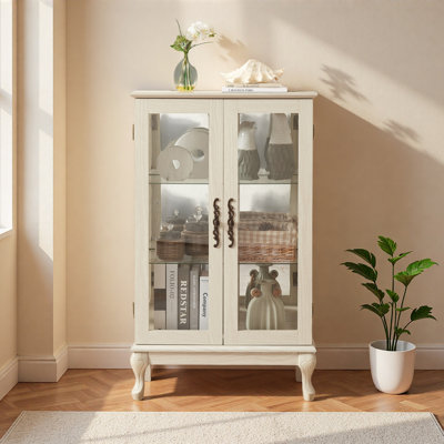 Vitrine H 43,78 po avec portes en verre trempé, vitrine éclairée avec panneau arrière en miroir et tablettes réglables