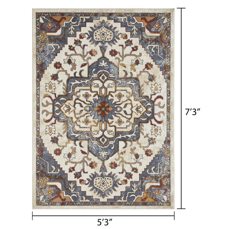 Raaya Washable Floral Indoor Rug, Rectangle 5'3" x 7'3"