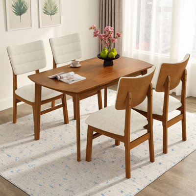 Ensemble de table de salle à manger 5 pièces Aura Farmhouse | Table de cuisine en bois et 4 chaises rembourrées avec structure en bois d'hévéa robuste, siège rembourré et dossier incurvé, ensemble de coin-repas compact pour la salle à manger