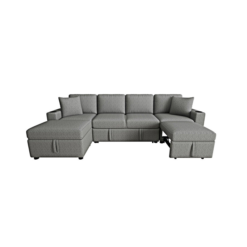 Canapé-lit modulaire convertible avec rangement et repose-pieds, Gris chenille