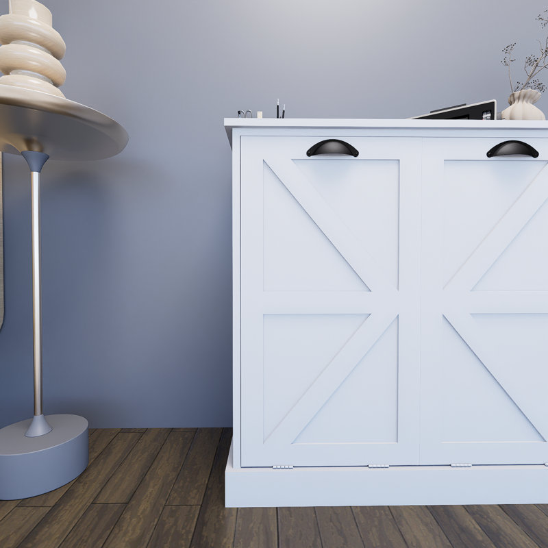 White Double Compartment Tilted Laundry Sorting Cabinet