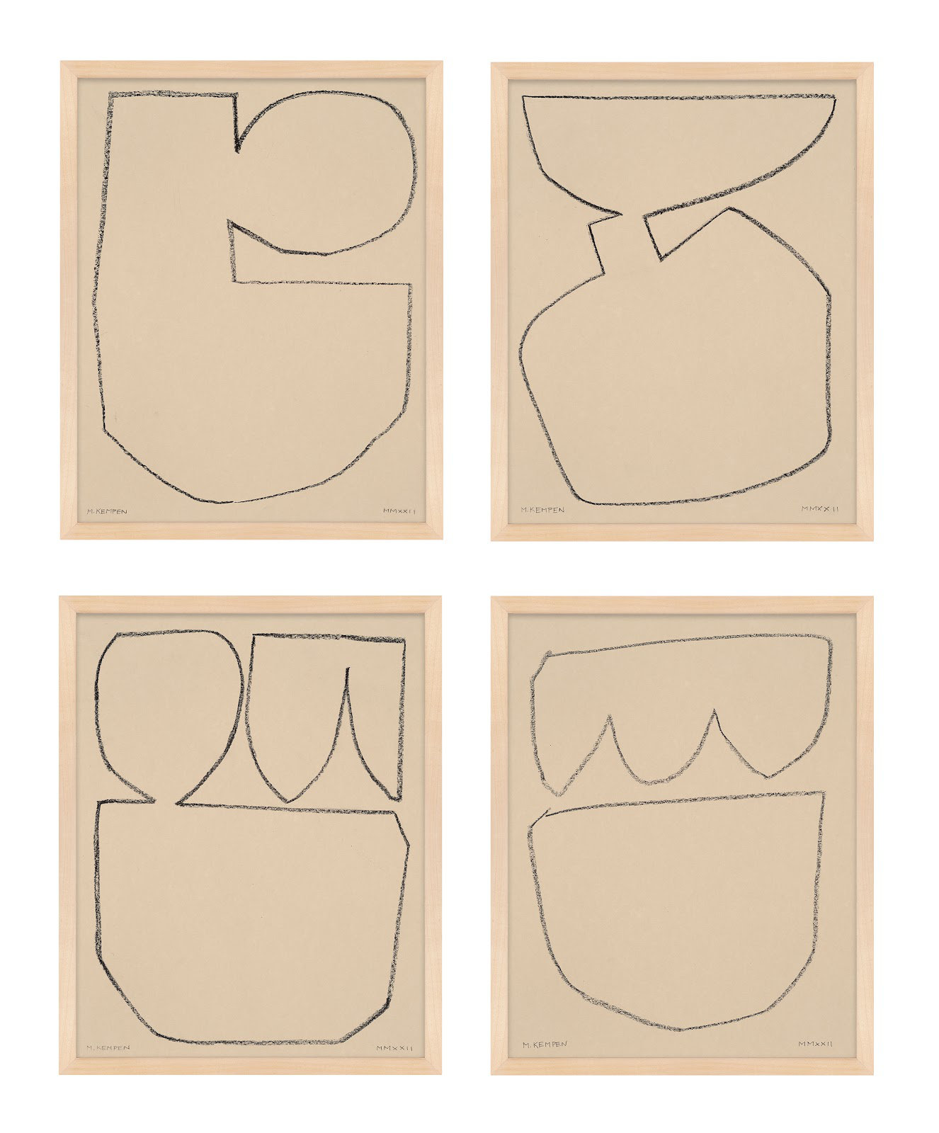 Outlines 5-8, Set Of 4 by Michael Kempen, 40" W x 50" H, Maple Framed