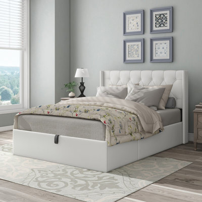 Raania Hydraulic Lift Up Storage  Upholstered Wingback Bed 