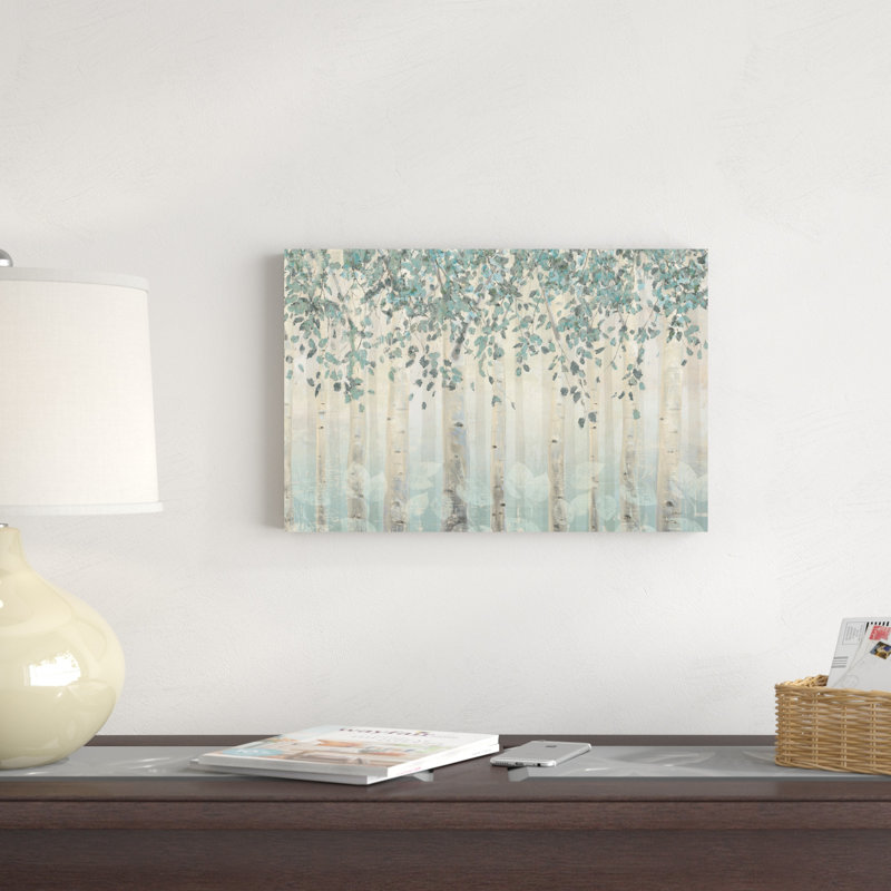 Forêt de rêve I feuilles d'argent, H 12 po x l 18 po x P 1,25 po, Imprimé à cadre argenté, Blanc