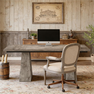63-Inch Executive Desk Workstation with Dual Pedestal Base, Classic Gray Wood Finish, Minimalist Rectangular Design