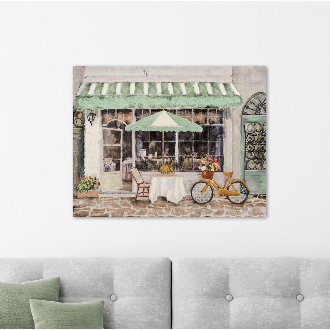 'Street Cafe in Green' - Gemäldedruck auf Leinwand