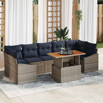 Ensemble repas de jardin avec coussin manuel Vidaxl 8 pièces gris et bleu marine