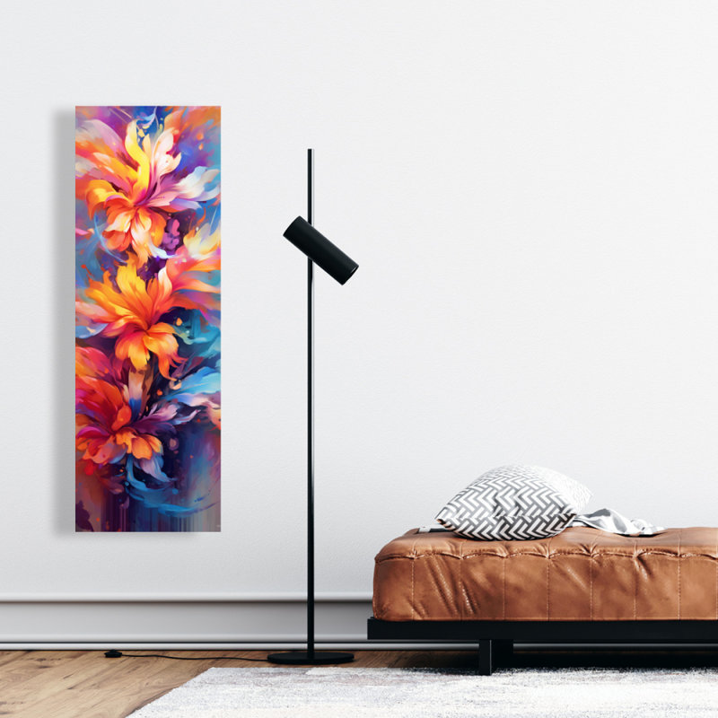 Toile abstraite bleue avec chambre à coucher - plantes colorées