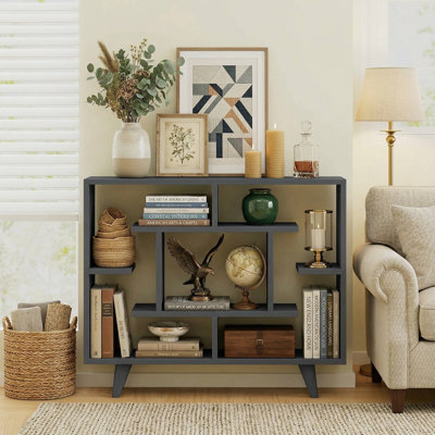 Modern Geometric Freestanding Bookcase, Equipped With Anti-Tipping Safety Kit & Multi-Functional Open Storage Shelves, Fits Living Room, Study, Home Office