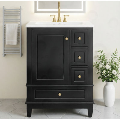 Bathroom Vanity With Ceramic Top And Storage Shelves